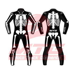 Kids Skeleton Motorcycle Racing Suit Design – Front and Back View Kids Skeleton Motorcycle Racing Suit Design – Front and Back View