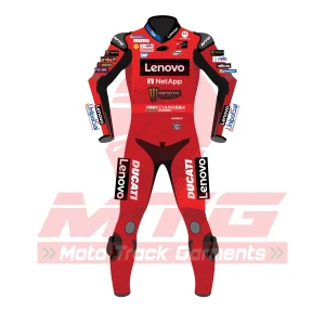 Marc Marquez Ducati MotoGP 2025 Leather Racing Suit Front View Marc Marquez Ducati MotoGP 2025 Leather Racing Suit Front View